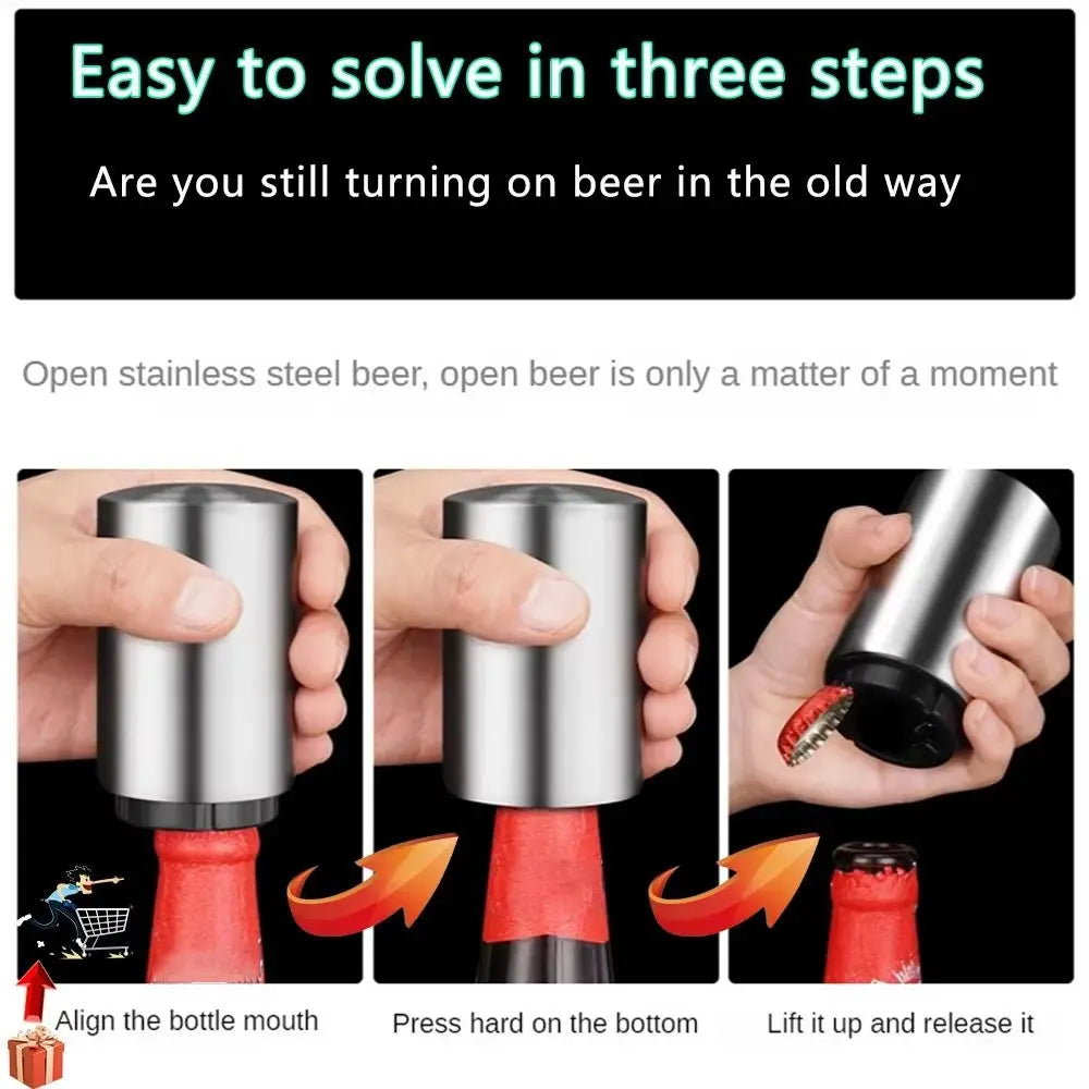 Stainless Steel Push-Down Beer & Soda Bottle Cap Opener