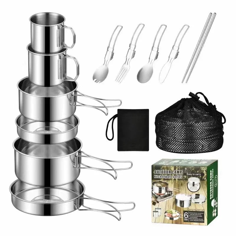 12-Piece Camping Cook Set – 304 Stainless Steel Pots & Pans Camping Cookware Set Nixie 12pcs