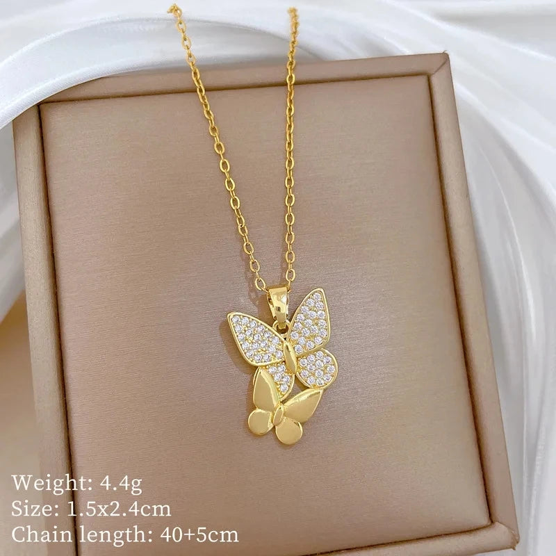 Butterfly Pendant Necklace Gold Stainless Steel Choker Women Pendant Necklace Nixie XL2606-438