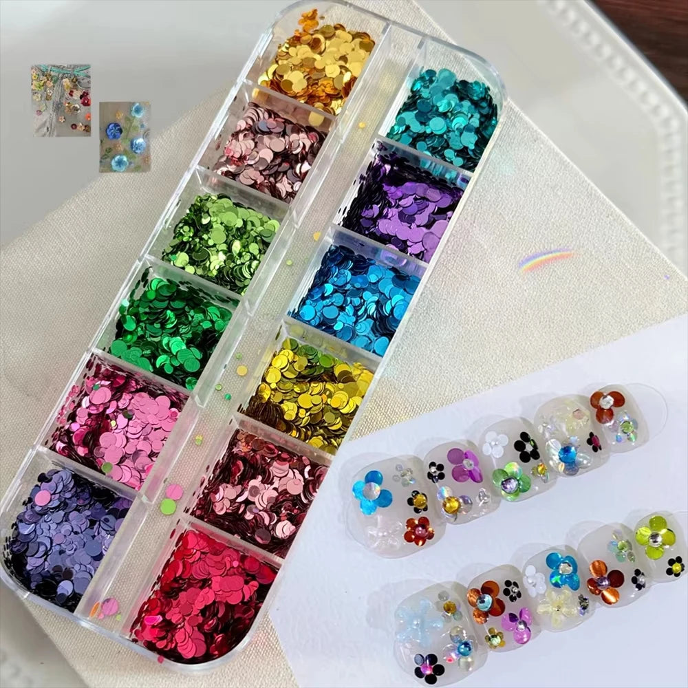 3D Flower Nail Glitter Sequins 12 Grids – Retro Nail Art Charms Nail Art Glitter Nixie