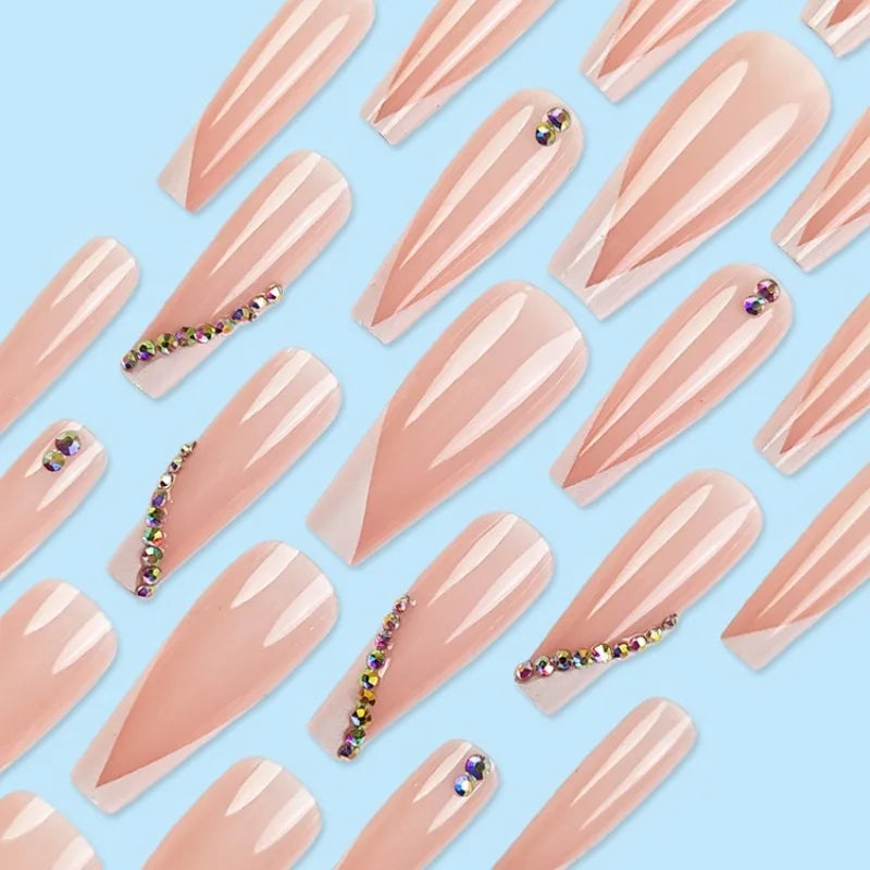 24Pcs Long Ballet French Press On Nails – White Acrylic Set Press On Nails Nixie