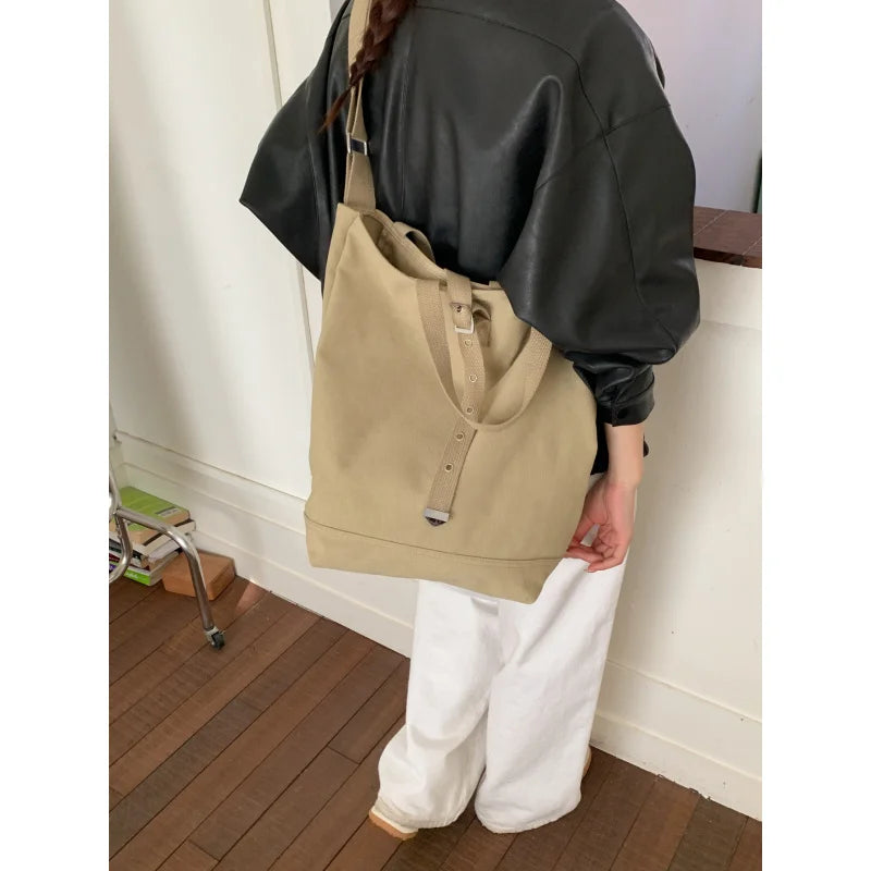 Vintage Canvas Bucket Tote Bag – Large Shoulder & Crossbody Canvas Bucket Bag Nixie