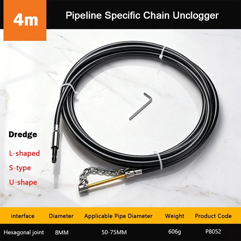 Adjustable Drain Pipe Dredger – Flexible Steel Chain Cleaner Drain Pipe Dredger Nixie 4 Meter