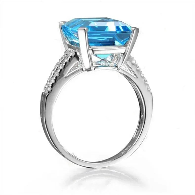 Silver Aquamarine Zircon Ring – Unisex Wedding Band Sizes 6–10 Fashion Ring Nixie