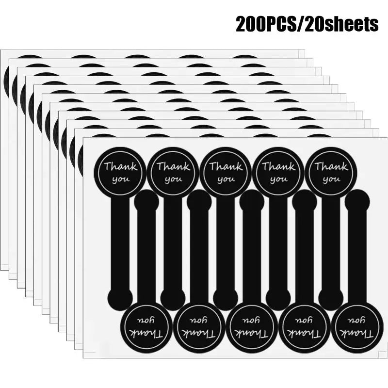 200PCS Thank You Stickers – Black Pudding Baked Puff Design Decorative Stickers Nixie 200PCS 01