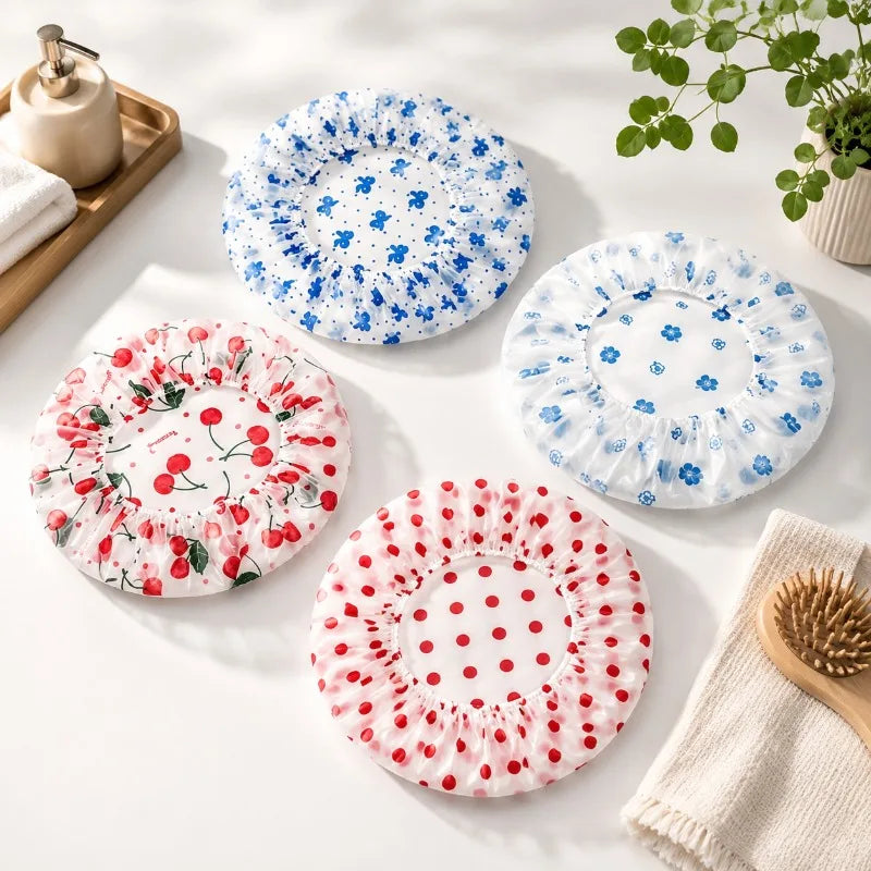 4-Pack Reusable Waterproof Shower Caps – Elastic PE Hair Covers Shower Cap Set Nixie