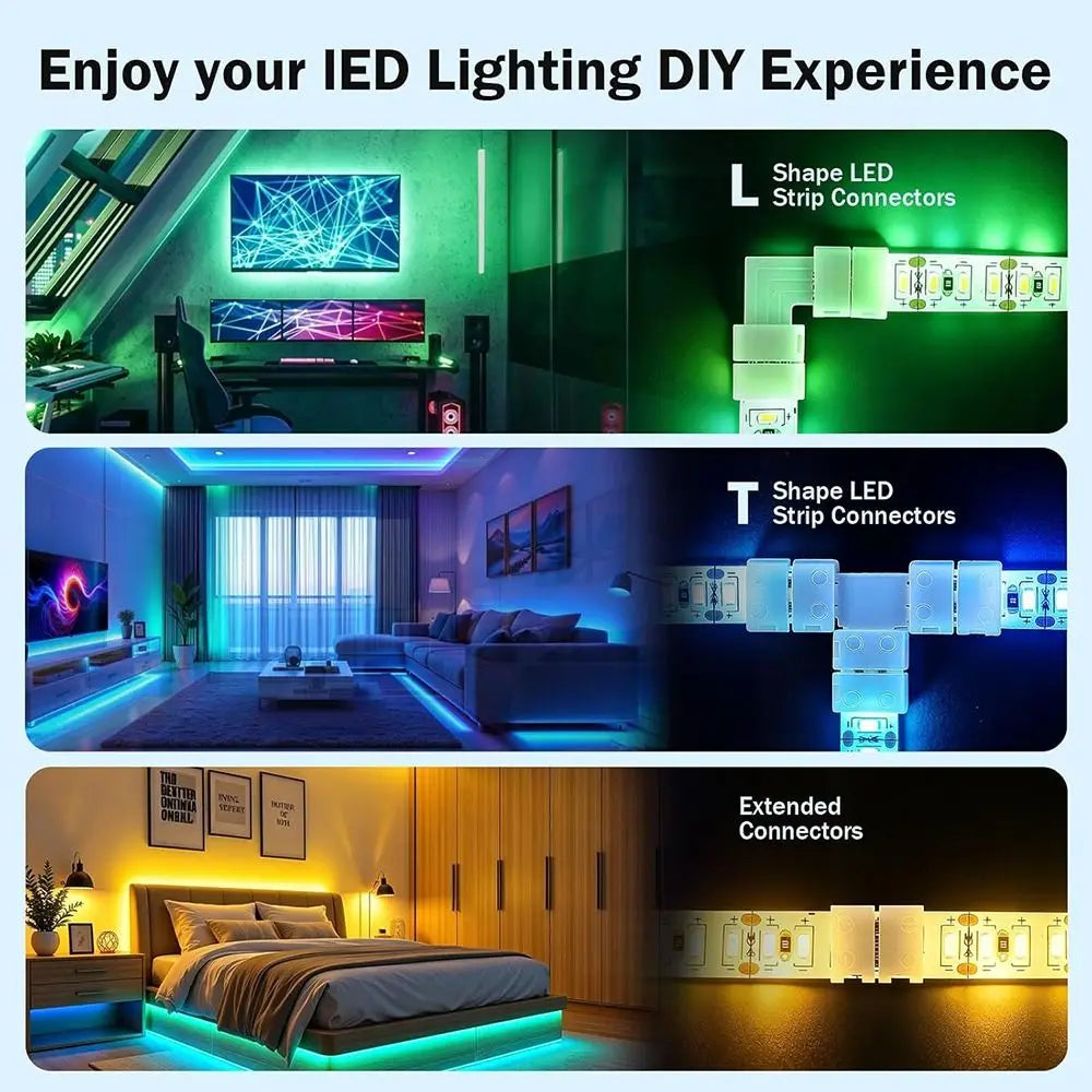 30pcs LED Strip Connectors 8mm/10mm L-Shape 3-Pin & 4-Pin