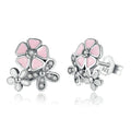 Floral Daisy Stud Earrings | Pink Crystal Rhinestone Women Stud Earrings Nixie EH-287-ED