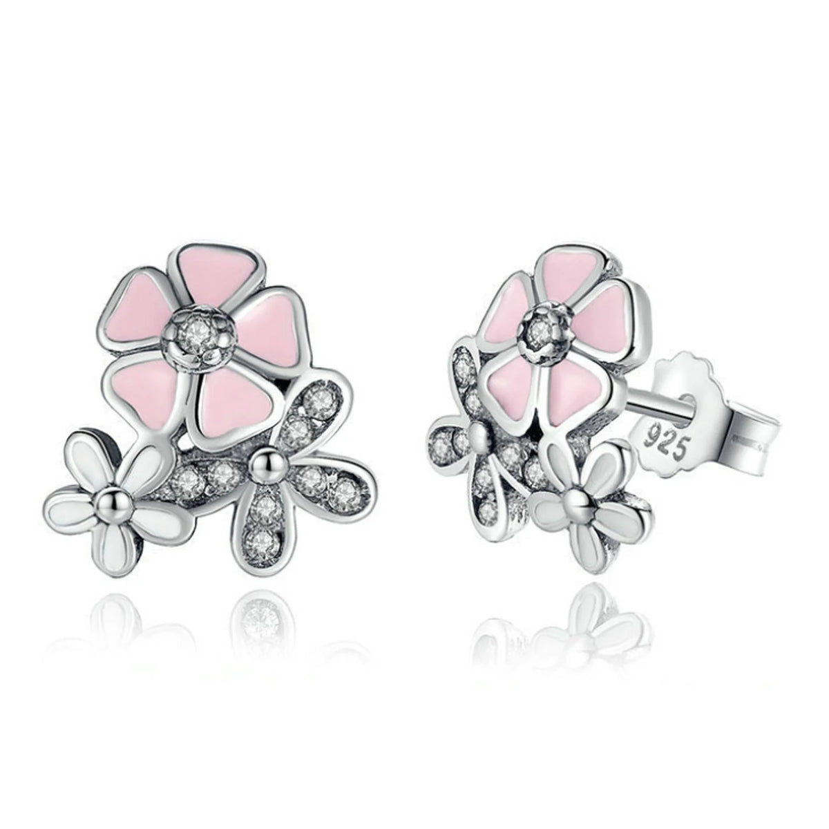 Floral Daisy Stud Earrings | Pink Crystal Rhinestone Women Stud Earrings Nixie EH-287-ED