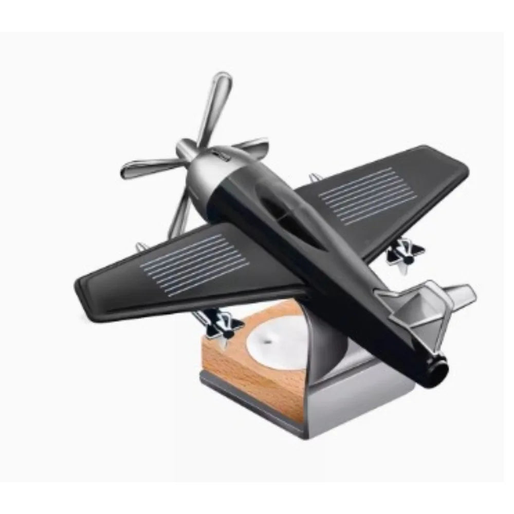 Solar Airplane Fragrance Diffuser – Alloy & Wood Home Car Decor Air Freshener Ornament Nixie Black