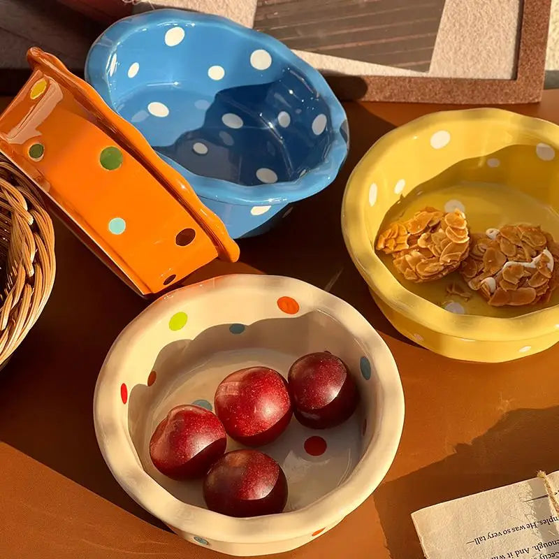 Ceramic Breakfast Bowl Polka Dot Lace – Yogurt & Cereal Bowl Ceramic Dining Bowl Nixie