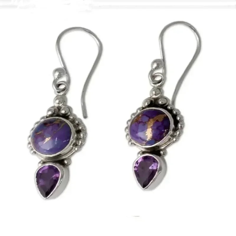 Vintage Crystal Drop Earrings Purple Turquoise Geometric Crystal Drop Earrings Nixie