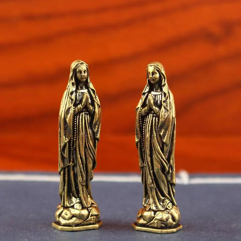 Brass Virgin Mary Figurine Pendant – Vintage Copper Keepsake Religious Figurine Nixie A