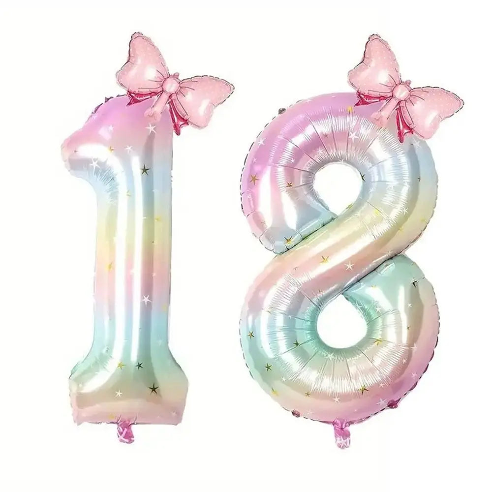 40" Colorful Gradient Number Foil Balloon with Bow – 0–9 Party Balloon Nixie