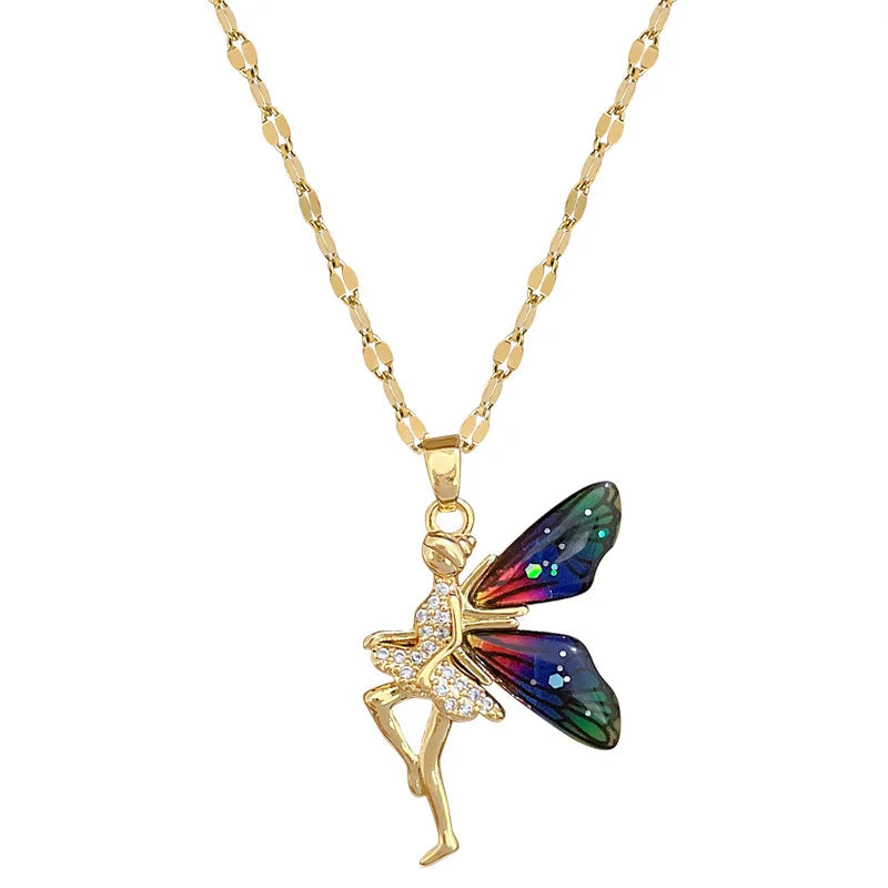 Flower Fairy Pendant Necklace | Gold Stainless Steel Women Pendant Necklace Nixie