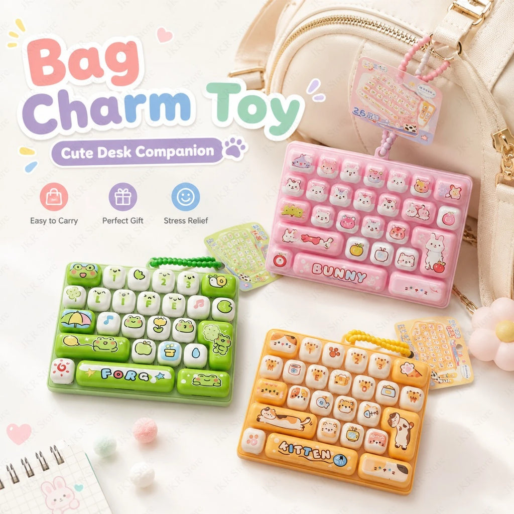 Cartoon Keyboard Keycap Clicker Fidget Keychain – 26 Buttons