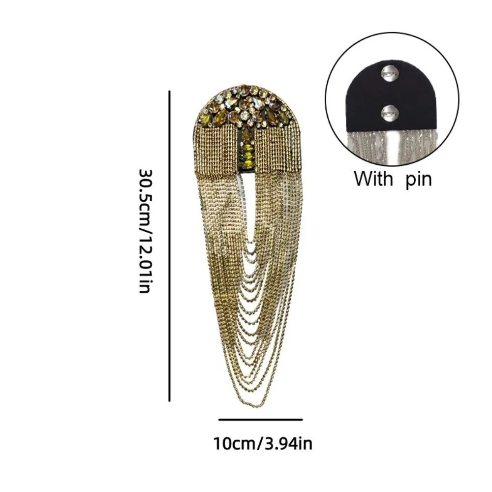 Rhinestone Diamond Tassel Shoulder Epaulet Brooch | Sparkling Shoulder Brooch Epaulet Nixie 10