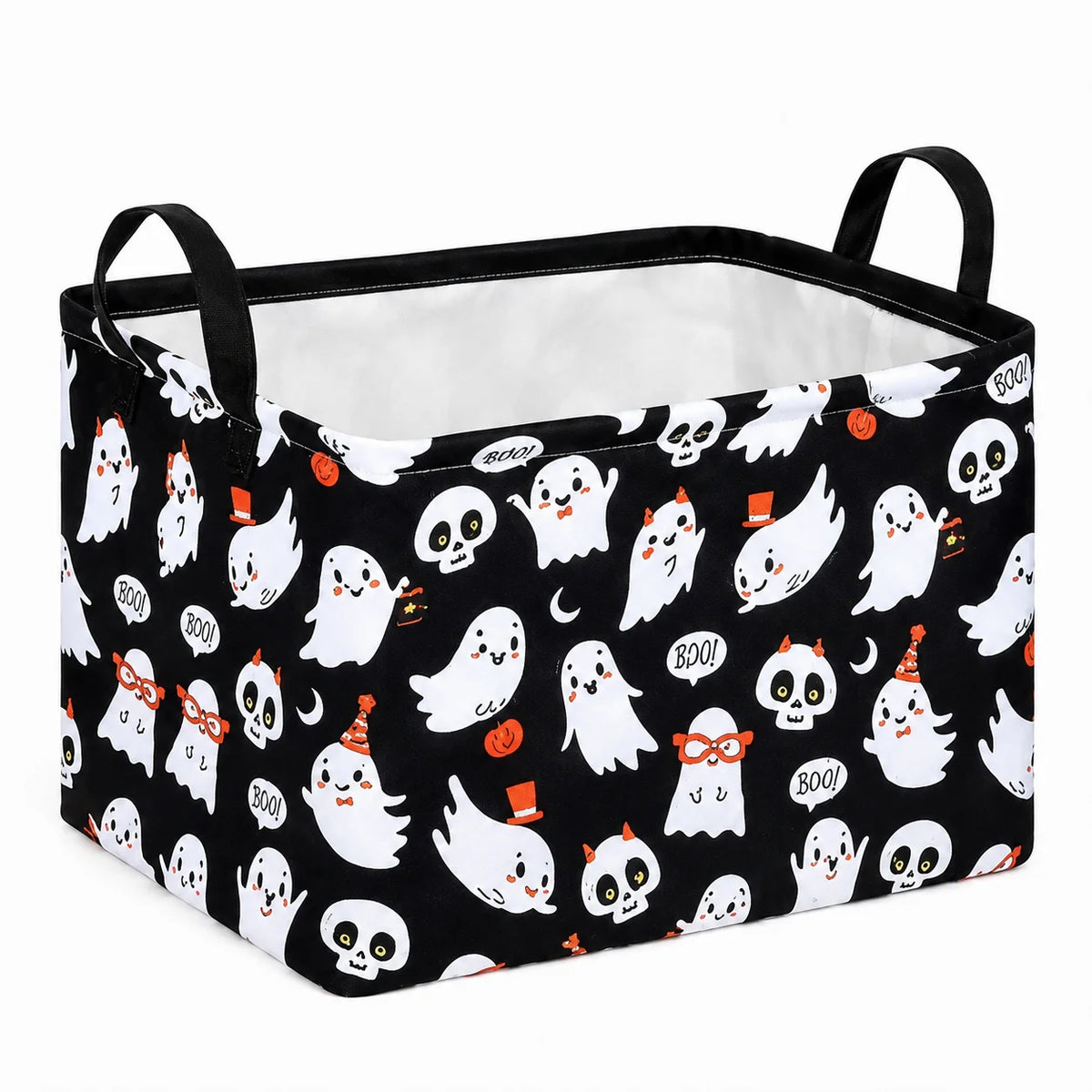 Foldable Halloween Storage Basket – Large Canvas Bin with Handles Storage Basket Nixie Black-B