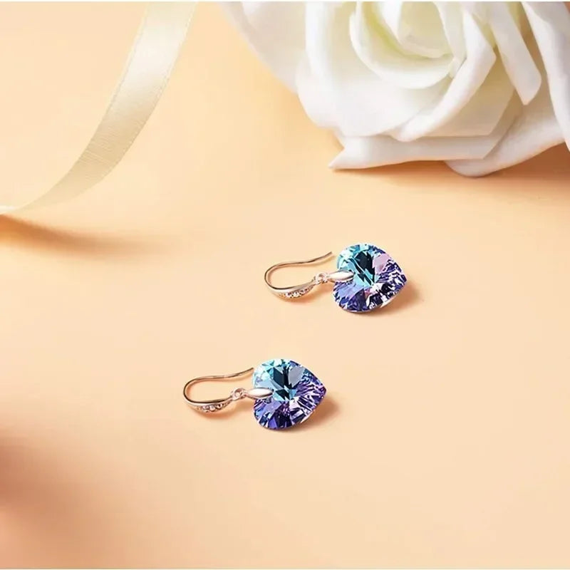 Blue Crystal Heart Dangle Earrings – Zinc Alloy Fashion Jewelry Dangle Earrings Nixie