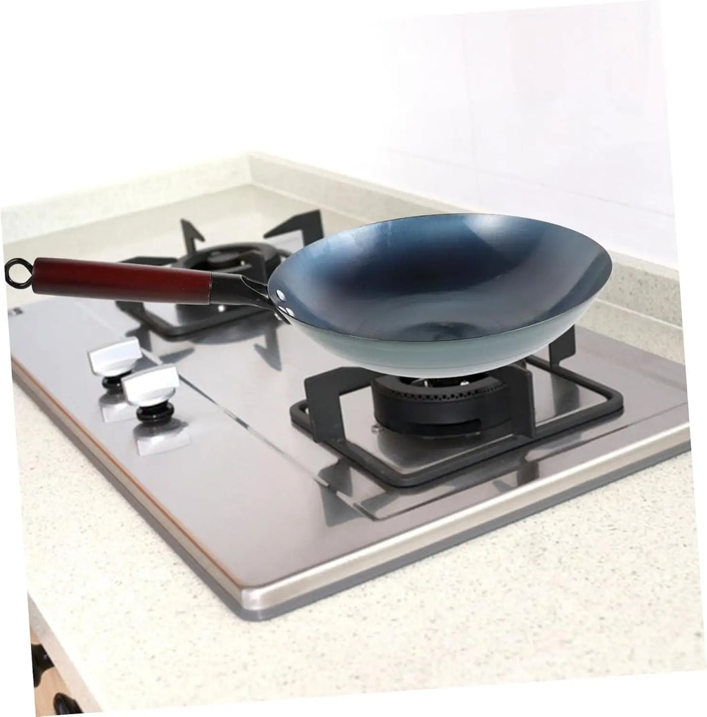 FEB.WIND 30cm Hand-Forged Iron Wok – Uncoated, Wooden Handle