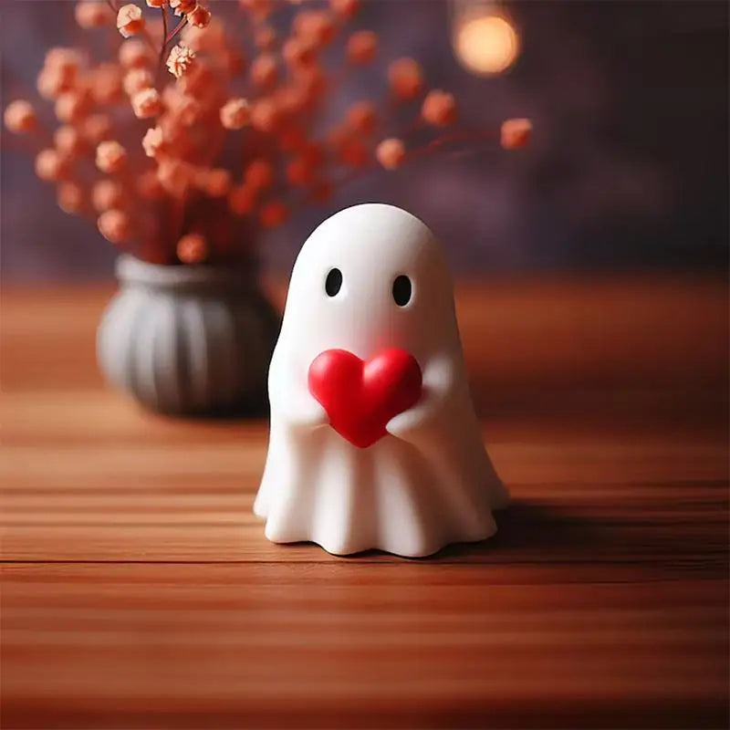 Cute Halloween Ghost Resin Statue – Mini Desktop Shelf Décor Halloween Resin Ornament Nixie