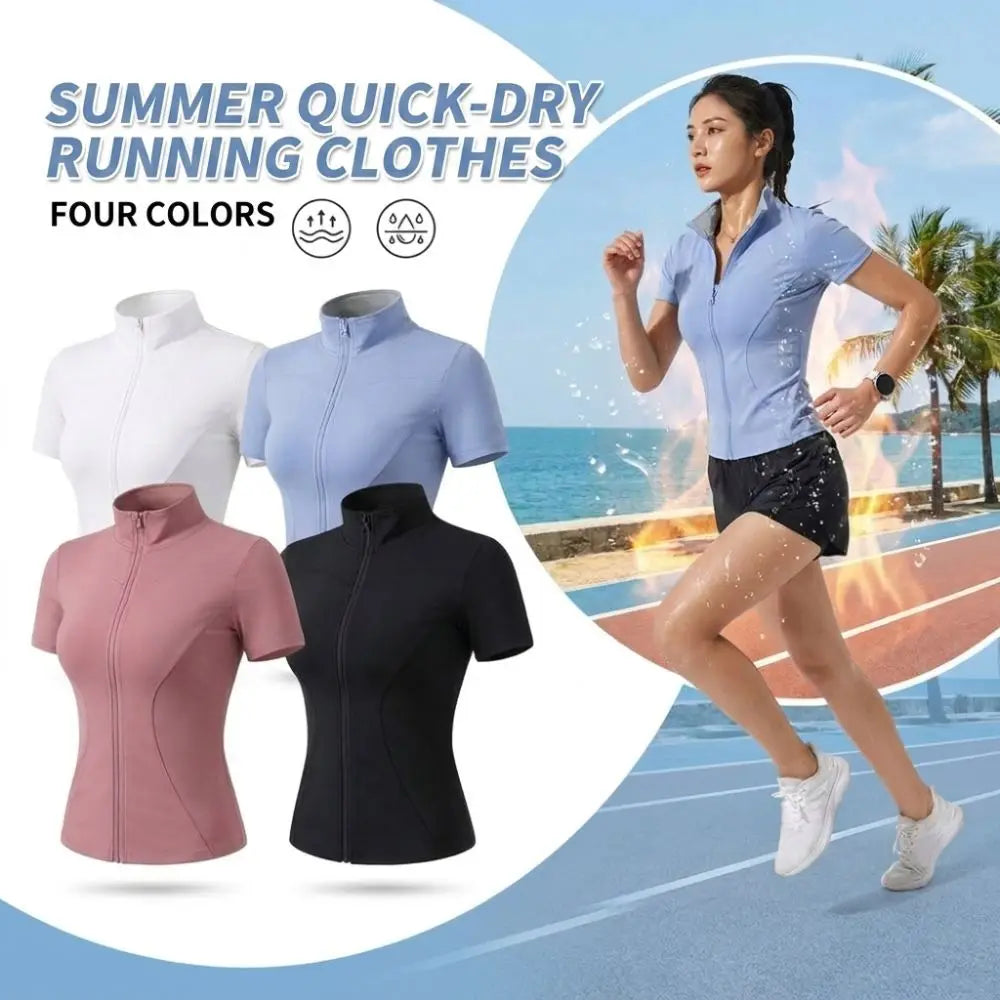 Women's Slim Fit Zip Front Short Sleeve Sports Workout Top Women's Sports Top Nixie