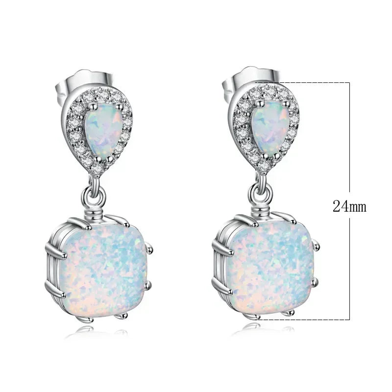 Simulated Opal Dangle Earrings – Classic White Drop Style Dangle Drop Earrings Nixie