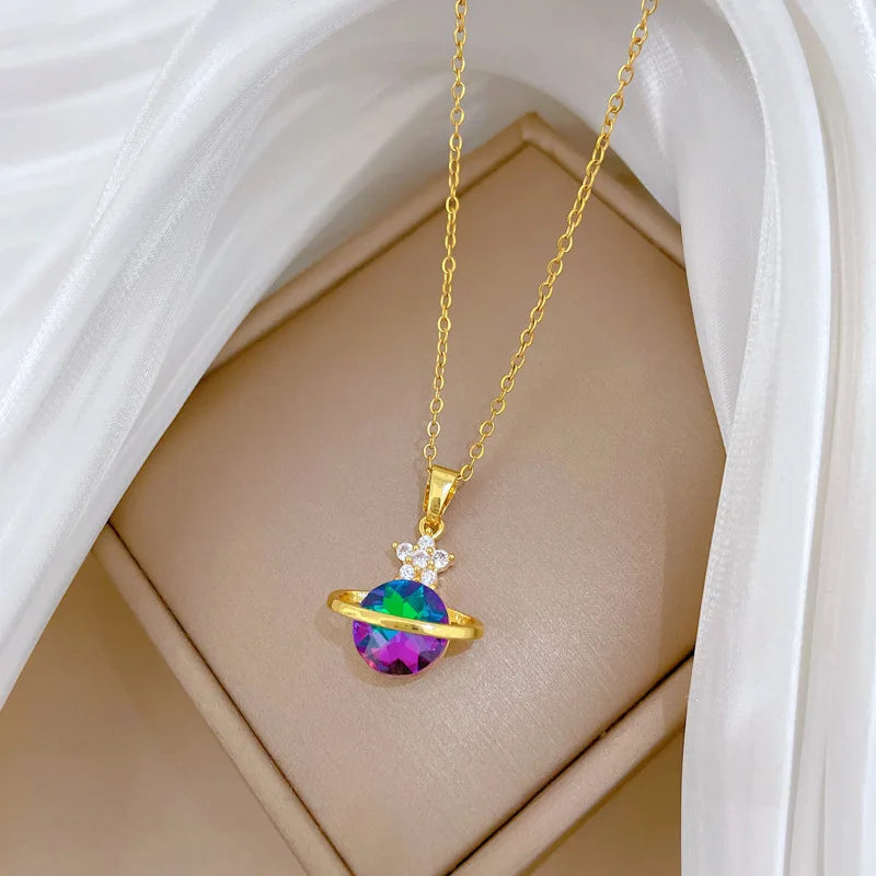 Starry Sky Pendant Necklace – Gold Stainless Steel Clavicle Chain Pendant Necklace Nixie