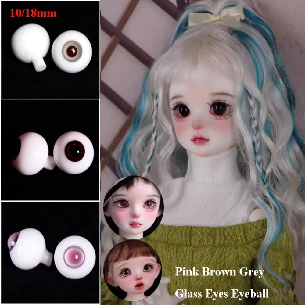Glass Eyes 10/18mm for BJD Dolls – Pink, Brown & Grey | 1 Pair Doll Eyes Nixie