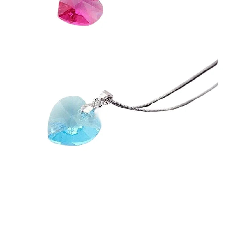 Cubic Zirconia Heart Necklace & Earrings Set – Lake Blue Jewelry Set Nixie