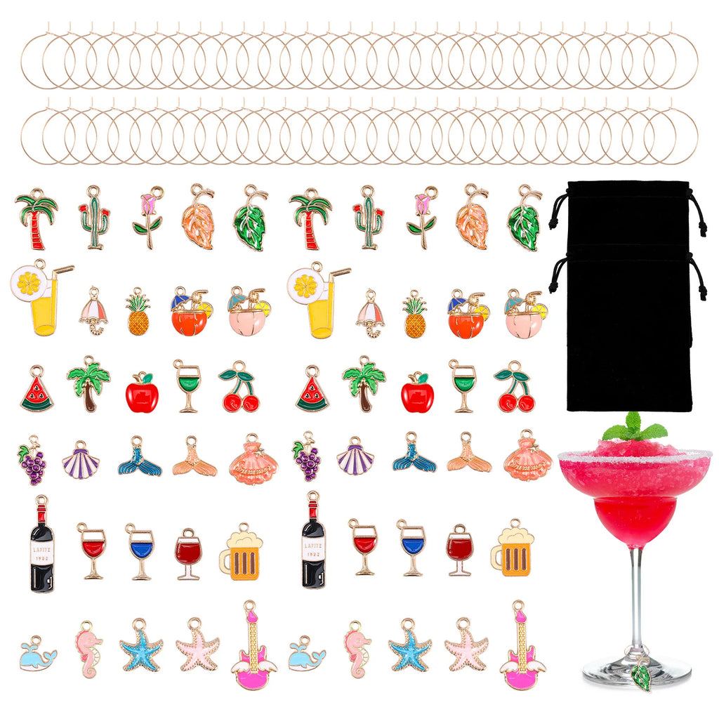 60-Piece Wine Glass Charms Set – Beach Party Drink Markers Wine Glass Charms Nixie color 60 Style 3