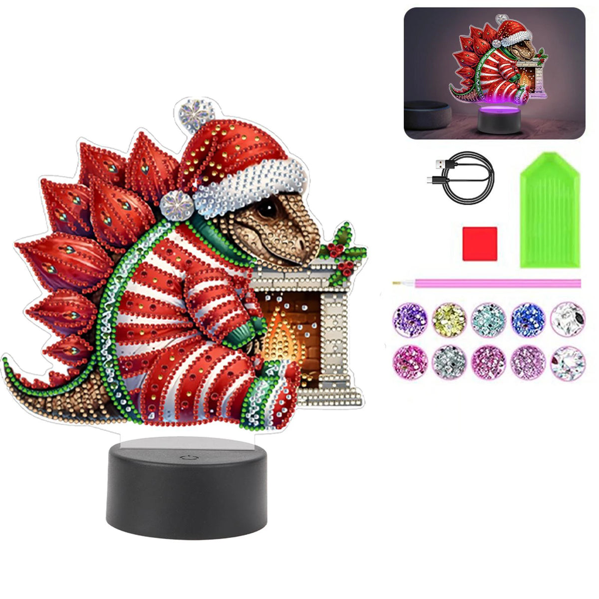 DIY 5D Diamond Painting Night Lamp – Christmas Dinosaur LED Diamond Painting Lamp Nixie Xmas Dinosaur 1