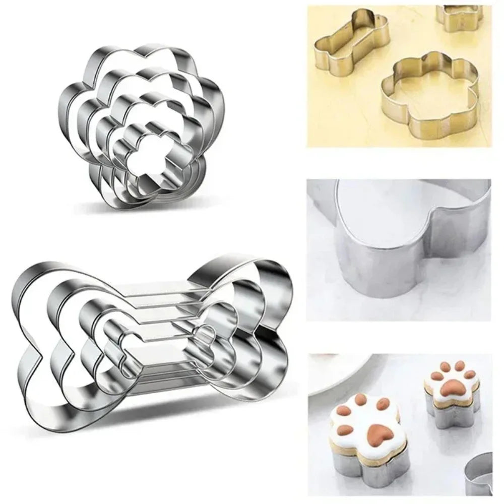 4-Piece Dog Bone & Paw Cookie Cutter Set – Stainless Steel Cookie Cutter Set Nixie