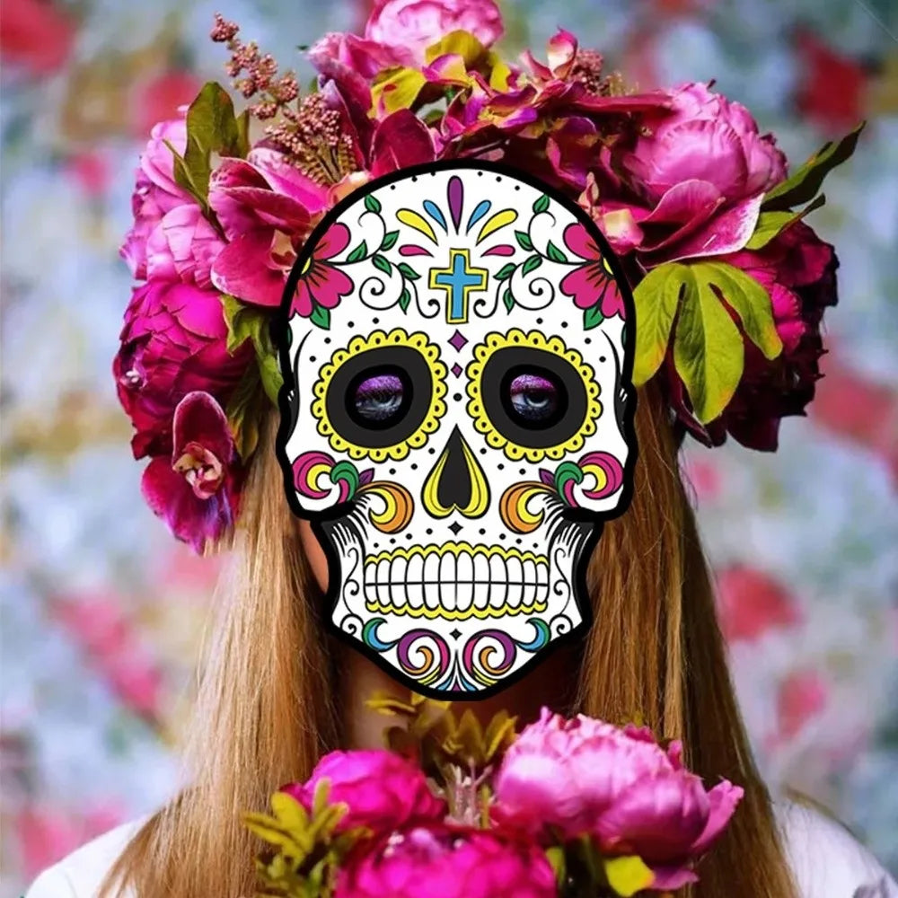 6Pcs Full Face Halloween Skull Masks – Colorful Mexican Style Halloween Costume Mask Nixie