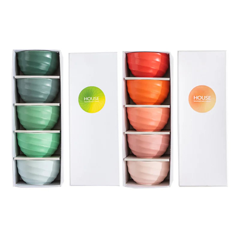 Gradient Ceramic Rice Bowl Set of 5 – Porcelain Tableware Gift
