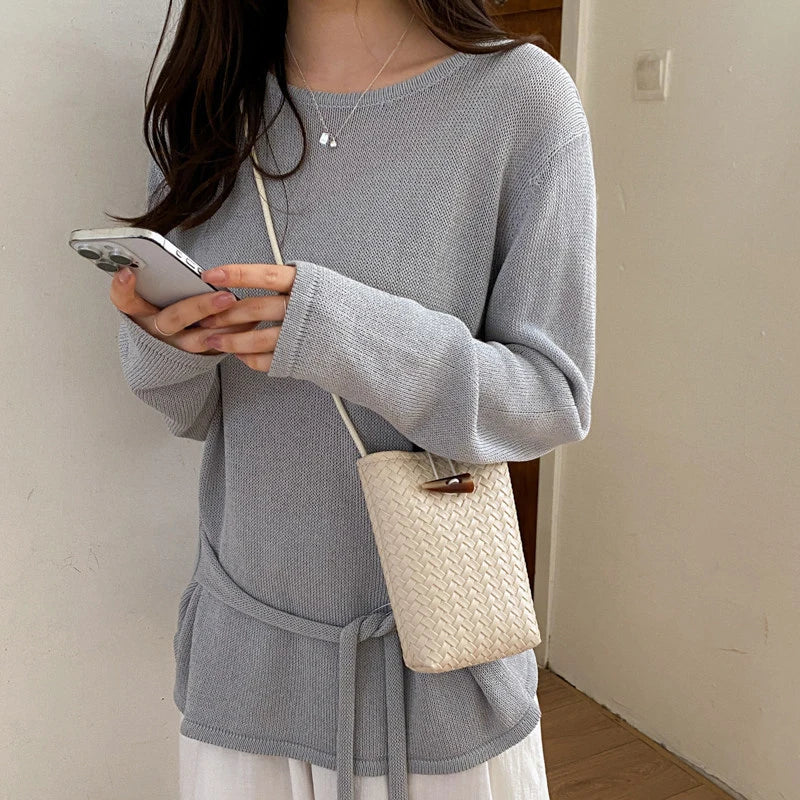 Woven Mini Shoulder Phone Bag for Women | Nixie Bucket Bag Mini Shoulder Bag Nixie