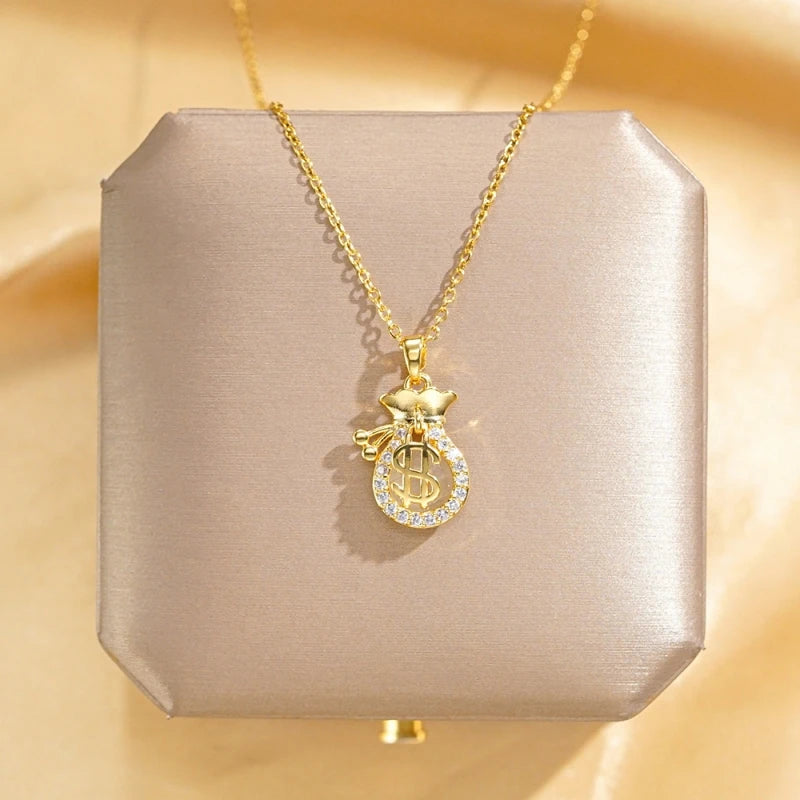 Copper Money Pouch Pendant Necklace | Women's Collarbone Chain Pendant Necklace Nixie