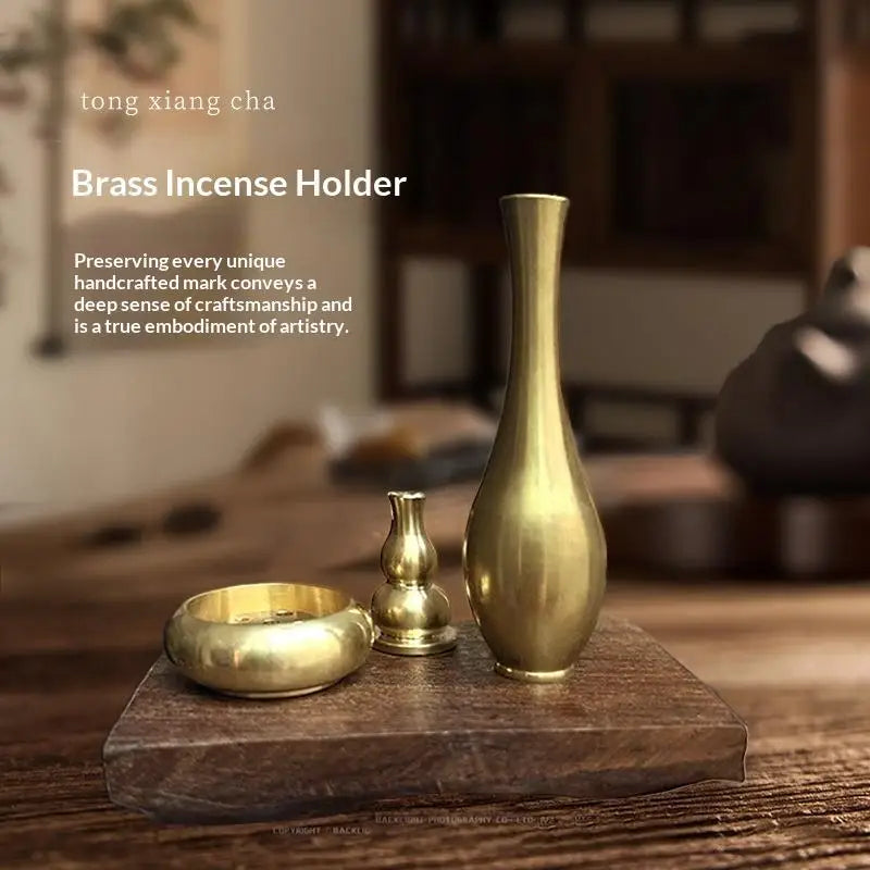 Solid Brass Incense Holder Set – Stick, Coil & Vase Zen Decor