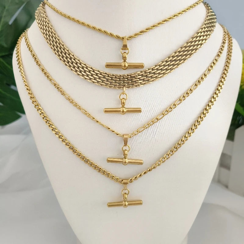 T-Bar Gold-Plated Stainless Steel Collarbone Necklace | Nixie Pendant Necklace Nixie