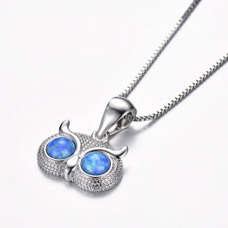 Women's Silver Blue Simulated Opal Owl Pendant Necklace Pendant Necklace Nixie