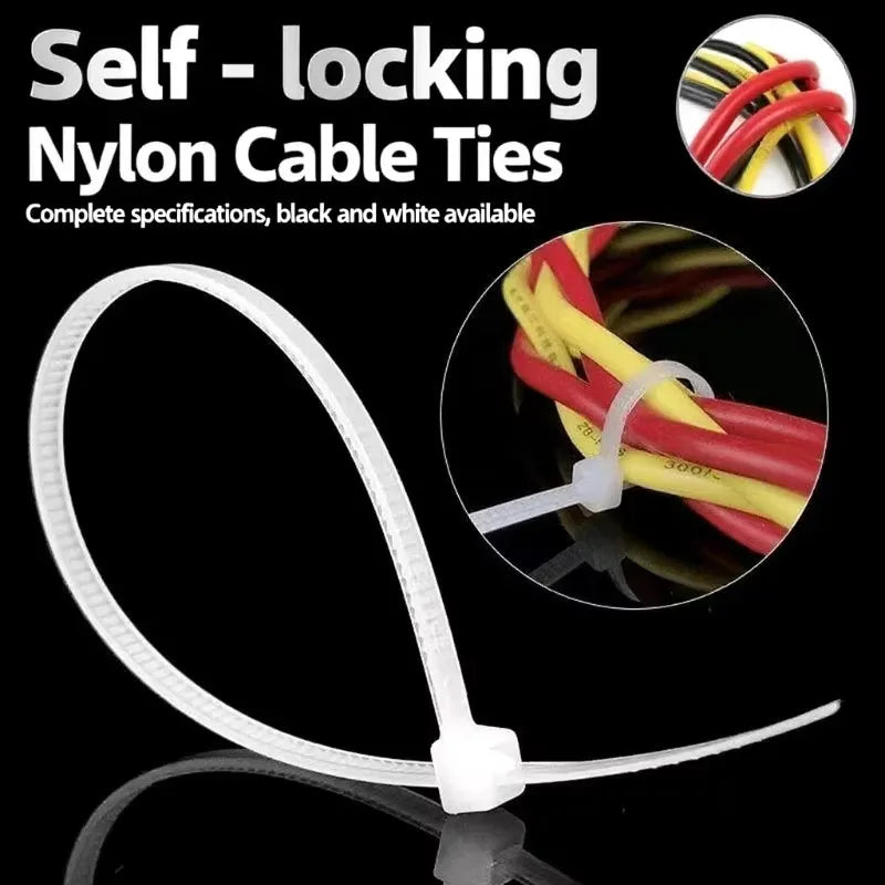 100/1000 PCS Self-Locking Nylon Cable Zip Ties White Straps Cable Zip Ties Nixie