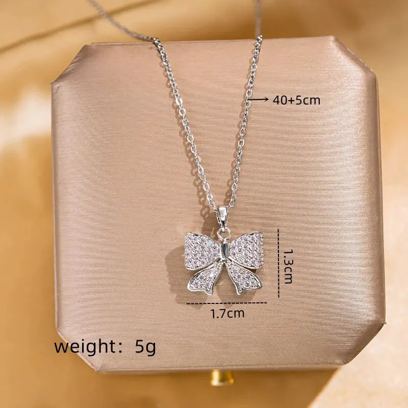 Gold Butterfly Zircon Pendant Necklace | Copper & Steel Chain Pendant Necklace Nixie XL1548-51