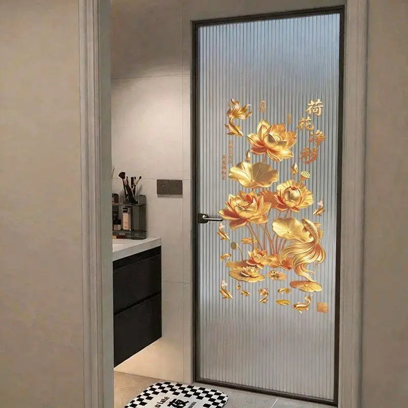 Lotus Koi Fish PVC Glass Wall Decals – Self-Adhesive Stickers Glass Wall Decal Nixie