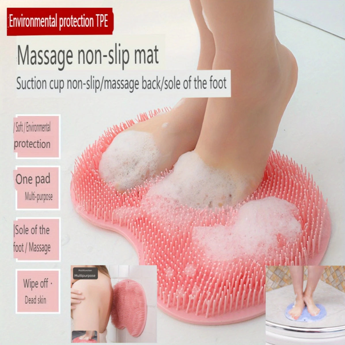 Exfoliating Foot Brush & Back Scrubber – Anti-Slip Suction Cup Foot & Body Scrubber Nixie