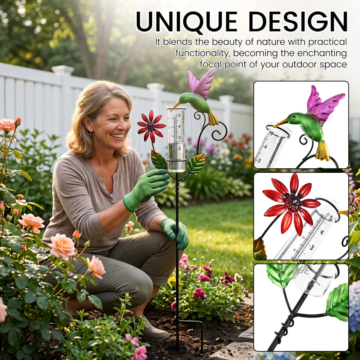 Hummingbird Decorative Rain Gauge – Freeze-Proof Glass Tube Decorative Rain Gauge Nixie