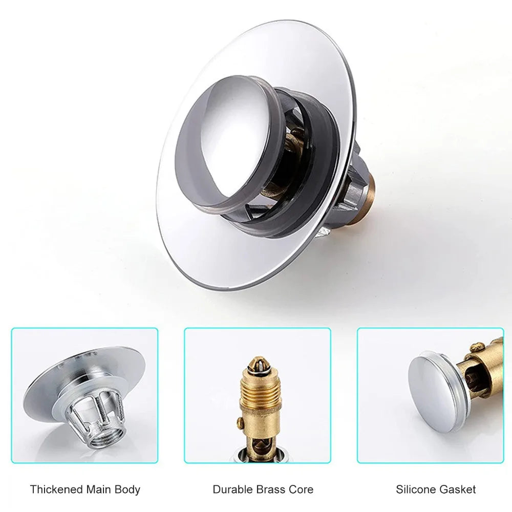 Push Button Sink Drain Stopper – Brass & Stainless Steel