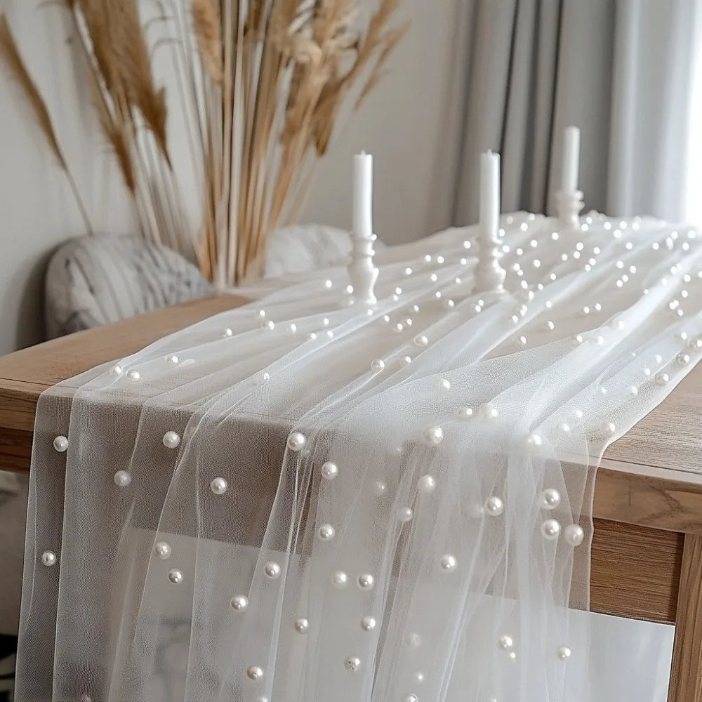 Pearl Tulle Sheer Table Runner 0.75×3M – Wedding & Party Décor Tulle Table Runner Nixie