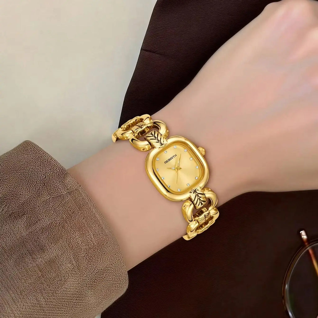 REBIRTH Women's Retro Gold Quartz Watch – Elegant Daily Wear Women's Quartz Watch Nixie