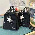 Korean Vintage Embroidered Letter Backpack – Unisex Student Student Backpack Nixie Black (Large)