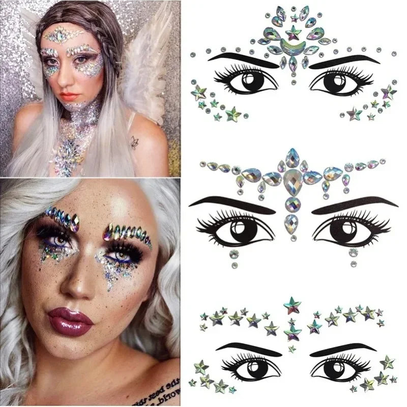 3D Crystal Rhinestone Face Stickers – Festival & Masquerade Face Gem Stickers Nixie